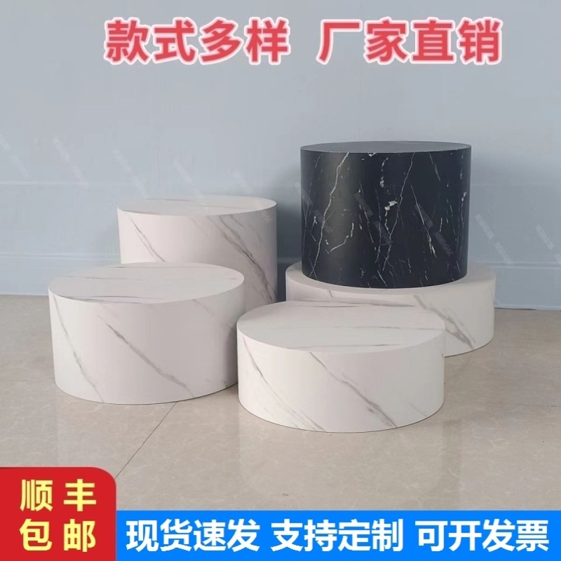 仿大理石圆形空调垫高底座增高台摆件展示台直播站台橱窗模特地台
