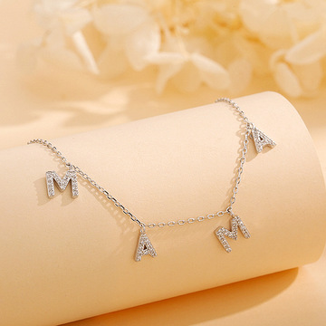 mama母亲节项链字母镶钻锁骨链s925纯银女欧美跨境爆款送妈妈套链