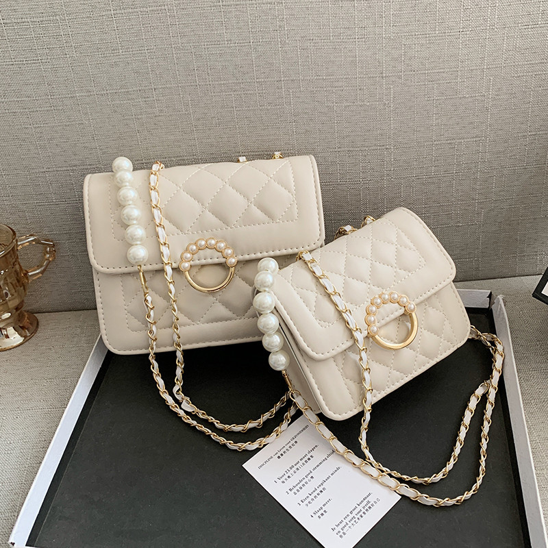 Summer Mini Bag 2022 New Fashion Pearl Chain Bag Women's Bag Summer All-Match White Shoulder Messenger Bag