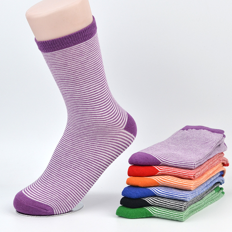 春秋女棉袜子女袜吸汗透气运动袜子女士休闲中筒袜中老年条纹女袜