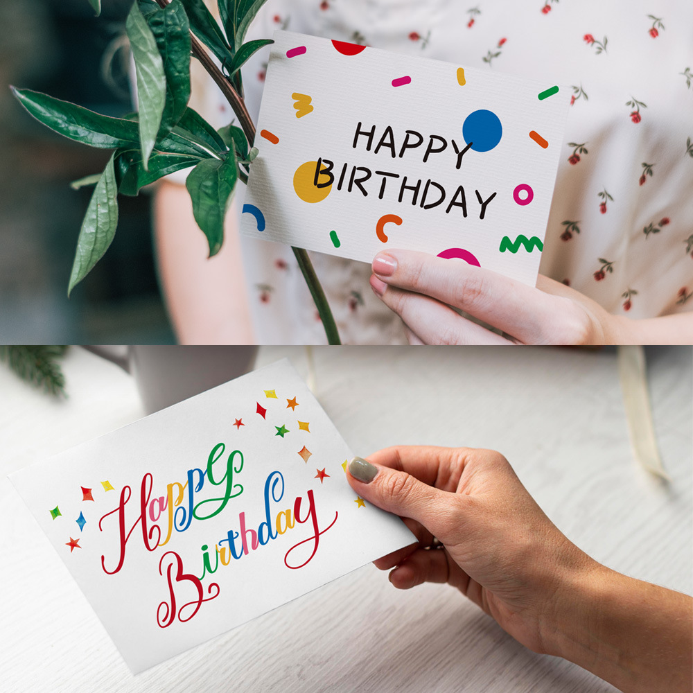 新款简约生日贺卡英文happy birthday 对折祝福留言卡一套送信封