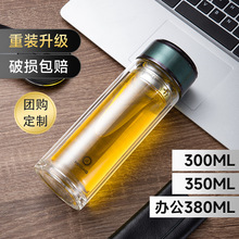 明霞双层玻璃杯家用透明水杯高硼硅商务泡茶杯伴手礼杯子批发印字