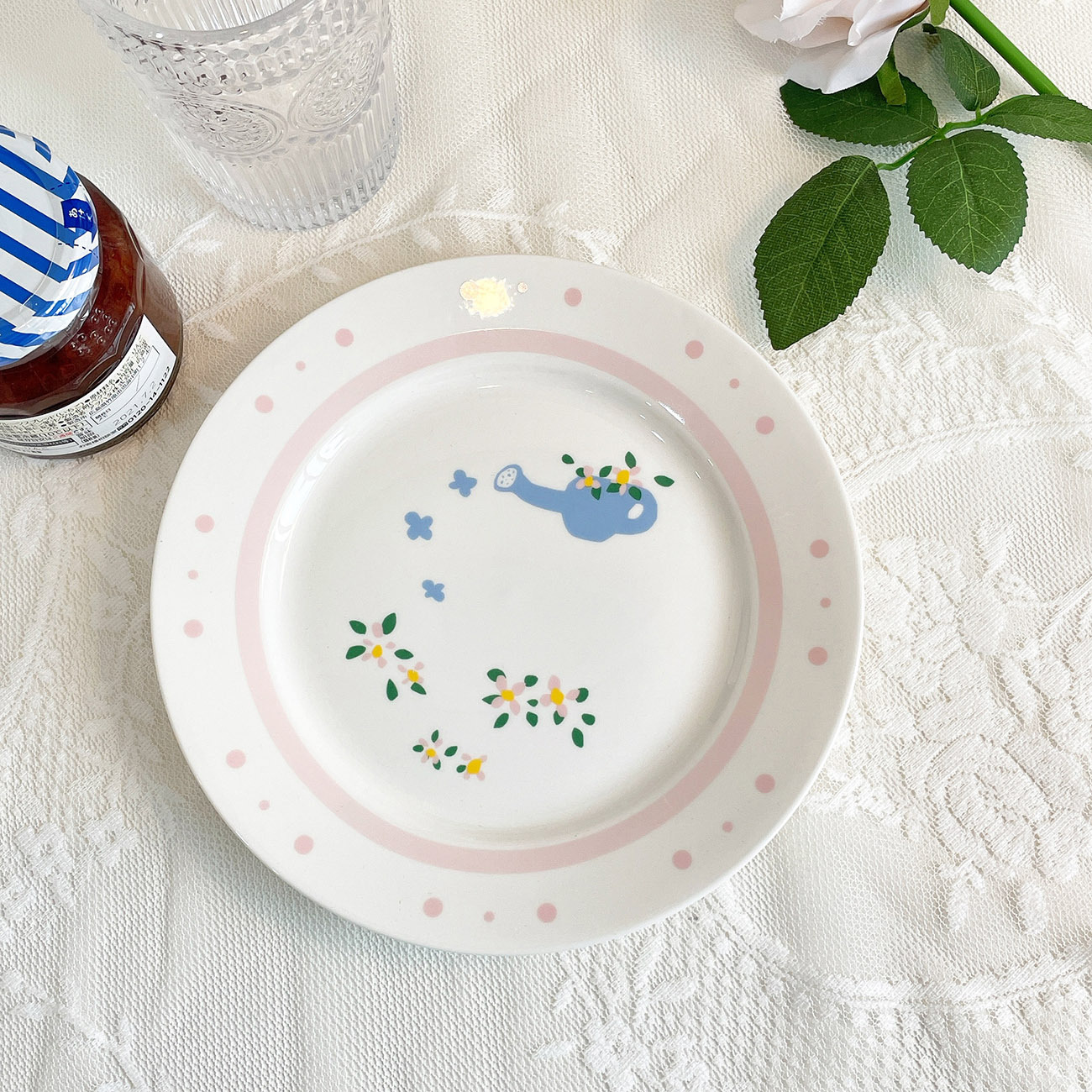 小麦子*ins风复古小花朵手绘陶瓷盘子甜品盘早餐西餐盘可爱少女心