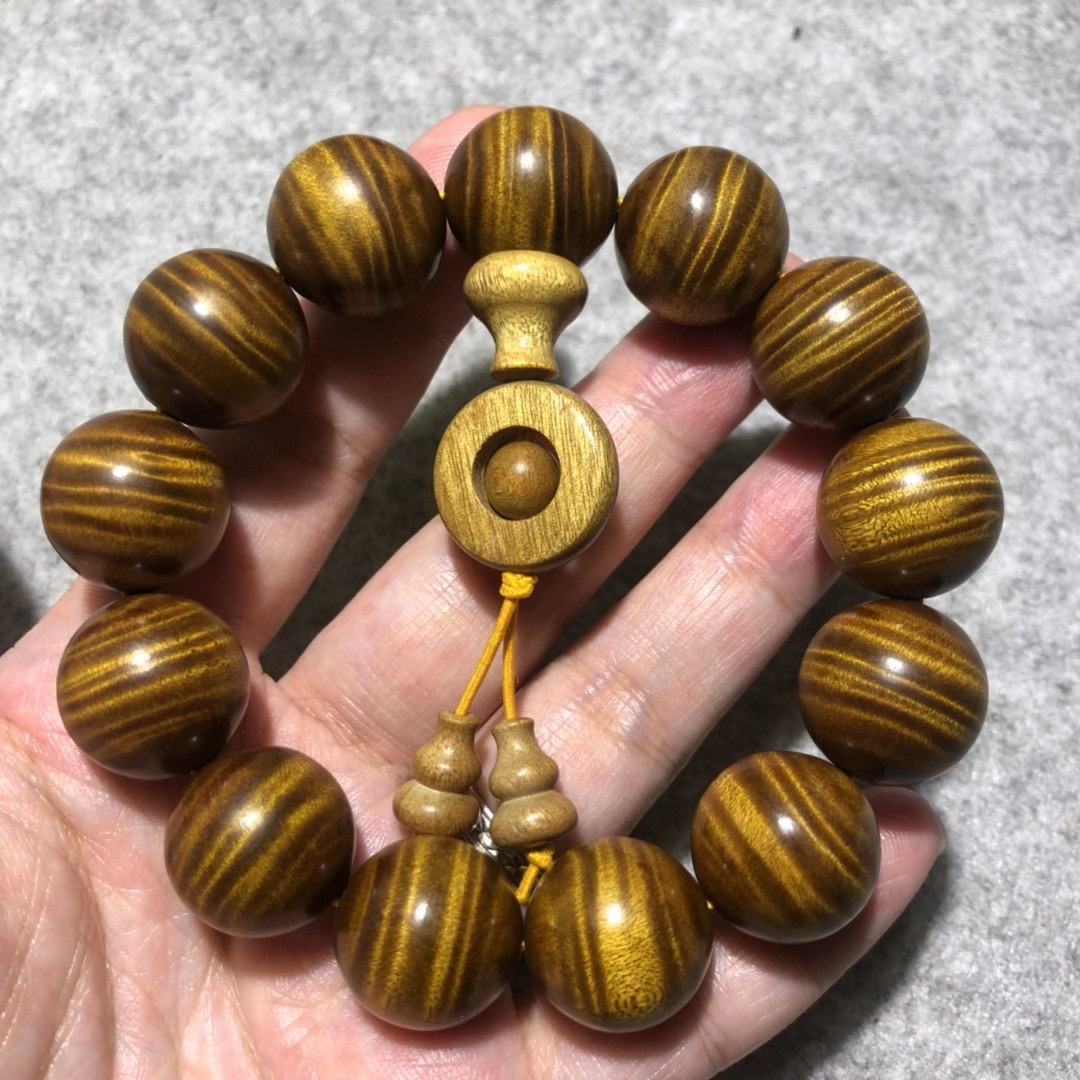 大叶金丝楠木手串20满水波楠木龙胆水波闪电纹佛珠男女款