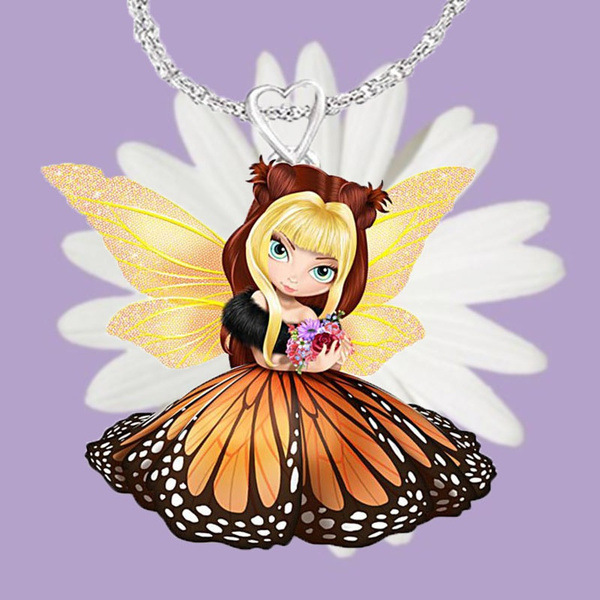 美丽的童话黄蝴蝶仙女项链吊坠树脂时尚吊坠饰品批发