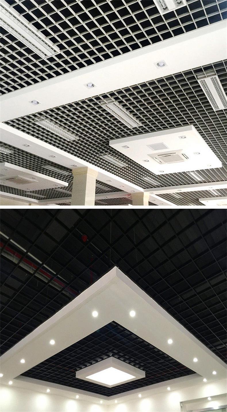 网格铝格栅商场餐厅天花吊顶黑色葡萄架白色铝方通木纹铝格栅吊顶