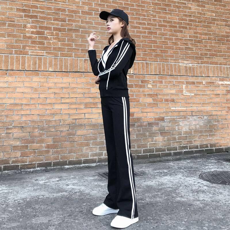 2020春秋新款时尚休闲跑步运动服套装女卫衣两件套宽松阔腿裤套装