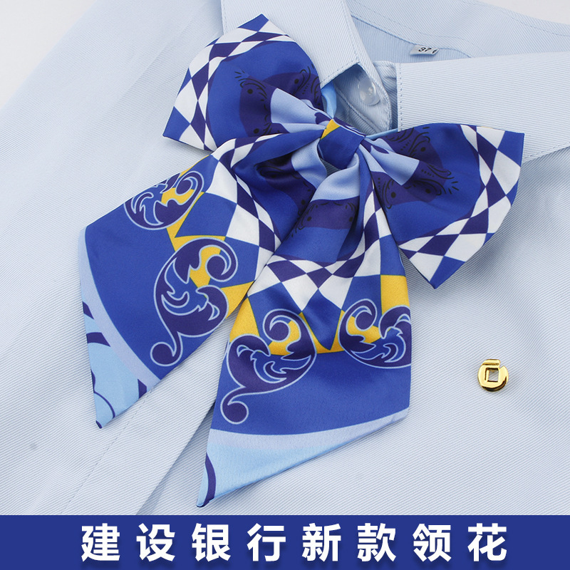 建行领花蓝色包邮建设银行丝巾建行头花领结女士建行刀巾丝巾跨境