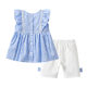Girls summer suit Korean version blue print flying sleeve top lady small flower baby shorts go out two-piece set Girls summer suit Korean version blue print flying sleeve top lady small flower baby shorts go out two-piece set