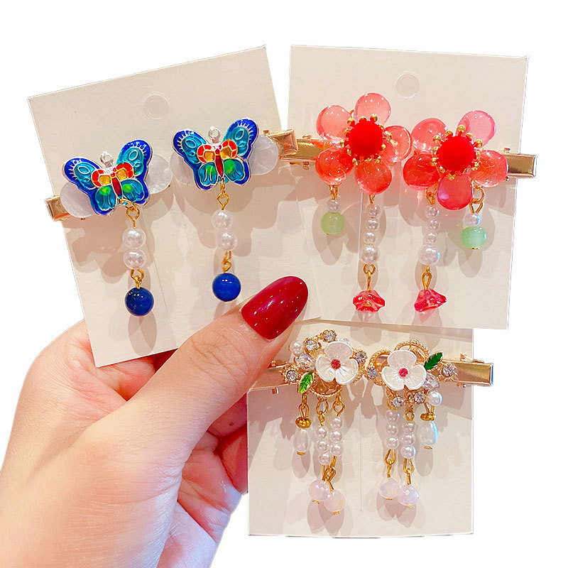 Fairy Ancient Style Barrettes Hairpin Han Chinese Clothing Accessories Hairpin Long Fringe a Pair of Hairclips Butterfly Hairpin Ancient Costume Clip Hairware Women