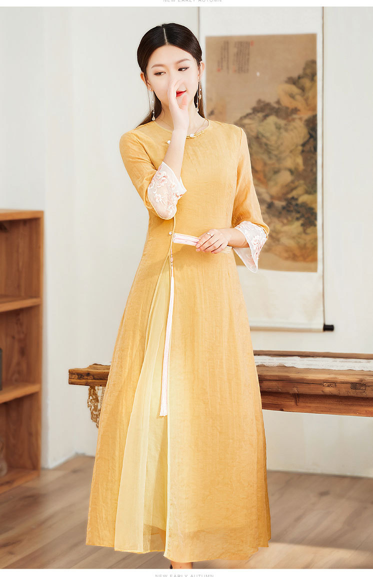 春夏新款旗袍改良式连衣裙复古民族风盘扣中式气质圆领大摆裙6308