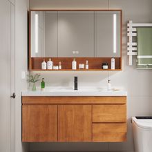 简约橡木浴室柜组合实木智能小户型卫生间洗漱台洗手一体式洗手盆