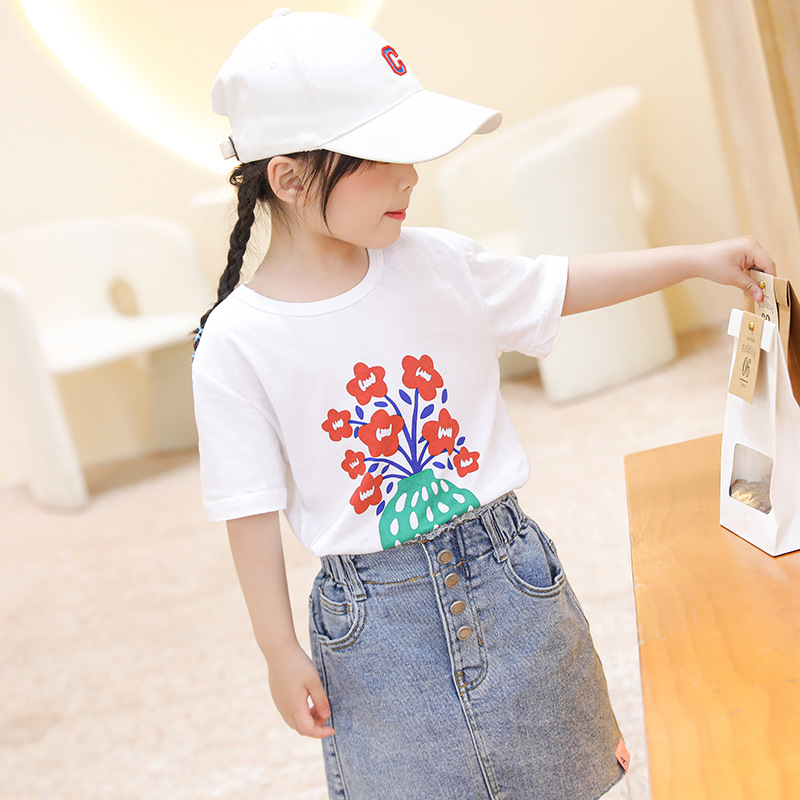 girls‘ short-sleeved t-shirt cotton new girls‘ clothes children‘s summer clothes children‘s clothing summer top summer t-shirt 2024