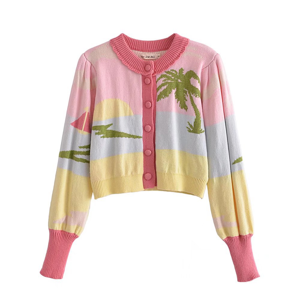 欧美2021秋季新款ins博主款彩色毛衣开衫 单排扣短款上衣r10-a111