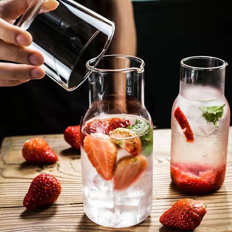 Japanese-Style Glass for One Person Drink High Temperature Resistant Household Transparent Cold Water Bottle Internet Celebrity Afternoon Tea Drink Set