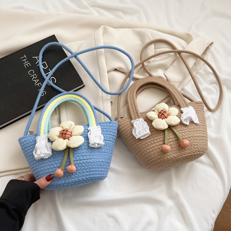 2022 New Korean Style Trendy Straw Woven Bag Women's Fresh Rainbow Handbag Internet Celebrity All-Matching Western Style Handbag