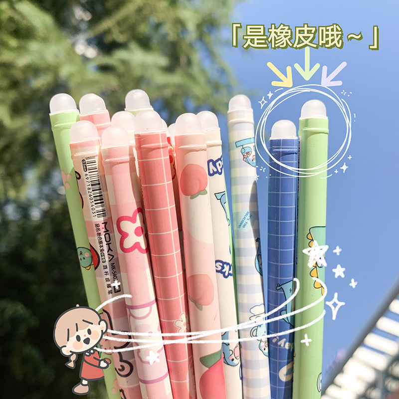 Creative Cartoon Cute Hot Erasable Gel Pen Student Stationery 0.5mm Crystal Blue Rub Easy to Wipe Ball Pen Wholesale
