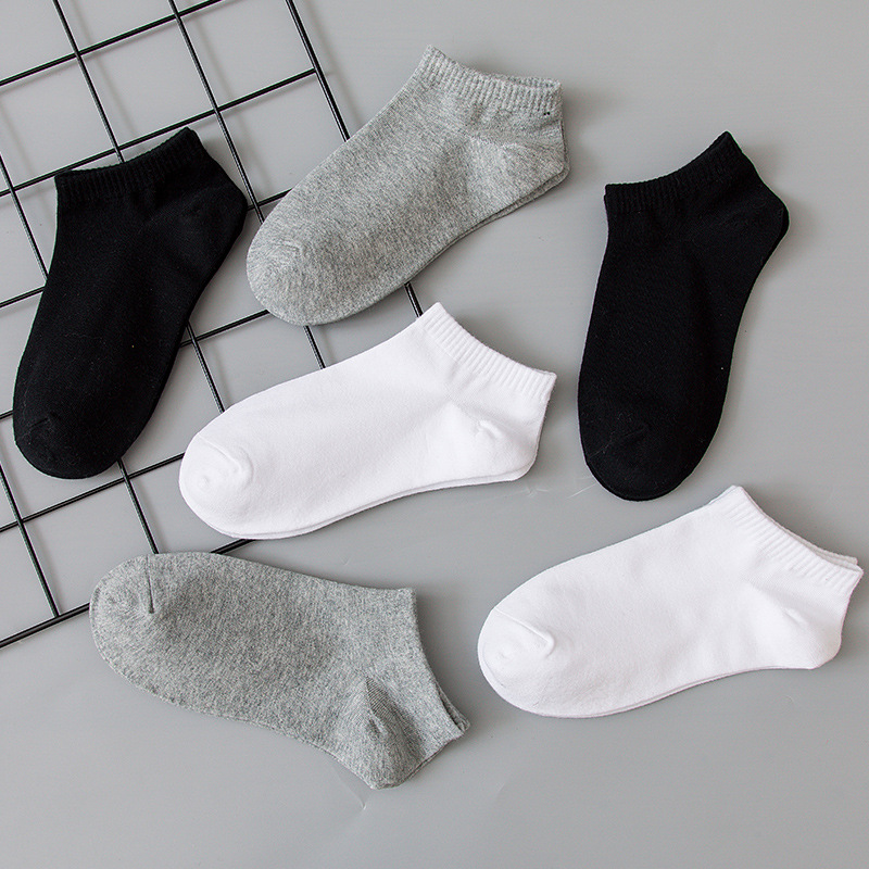 Socks Men's Ankle Socks Stink Prevent Socks Non-Slip Black White Gray Factory Direct Sales Stall Wholesale Shallow Mouth Solid Color Socks Cotton Base