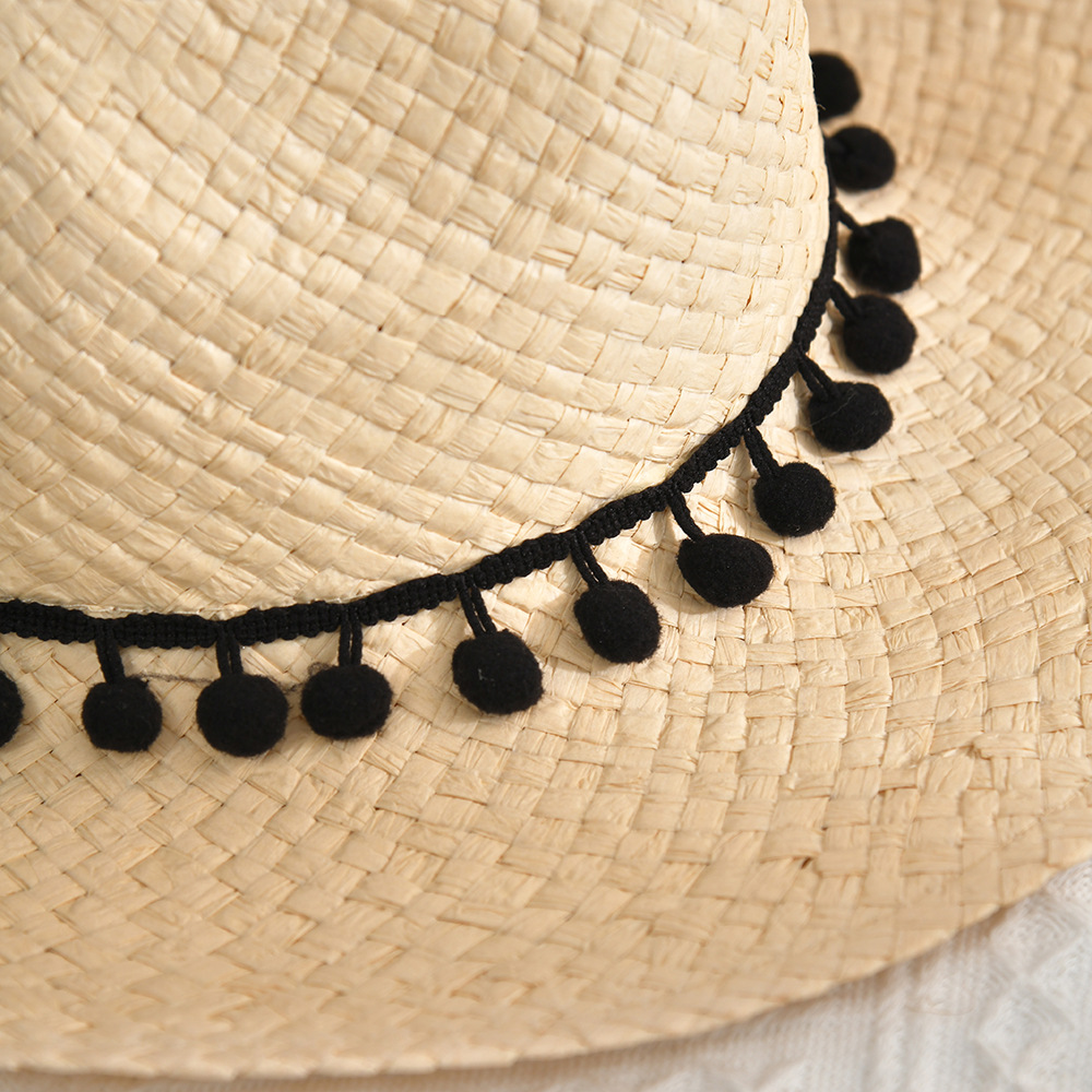 Spring and Summer New Fashion Casual Wooden Bead Decoration Panama Flat Straw Hat Outdoor Street Shopping Net Red Sunshade Flat-Top Cap