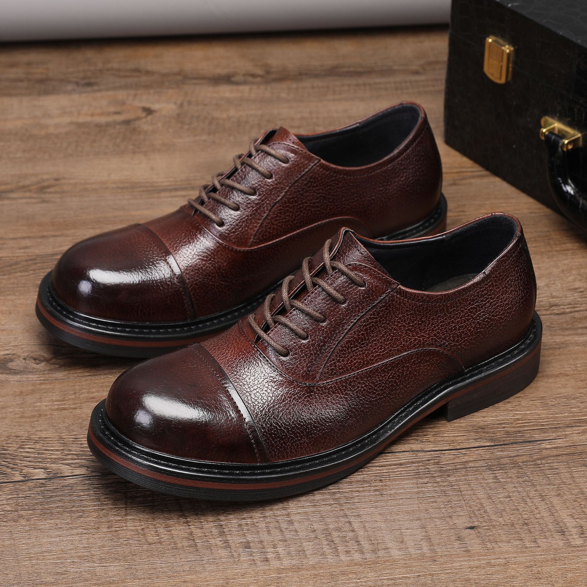 2022新款头层牛皮手工改色缝线固特异英伦复古男士休闲皮鞋男鞋