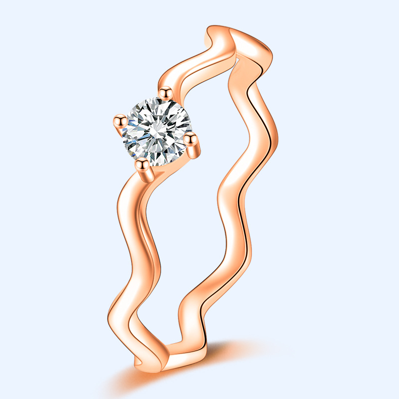 日韩简约波浪形戒指30分莫桑石戒指叠戴网红食指尾戒直播一件代发