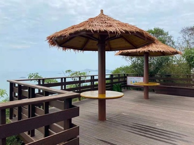 户外沙滩圆顶蘑菇伞茅草凉亭庭院别墅芦苇实木景观田园防腐木遮阳