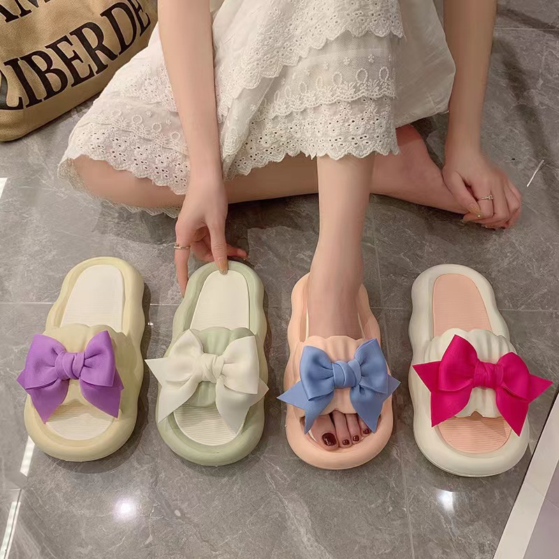 summer new bow slippers women‘s fashion fairy style anti-slip home all-match and cute slip-on slippers
