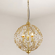 美式金色复古铁艺吊灯个性水晶灯 家用北欧圆球餐厅轻奢水晶吊灯