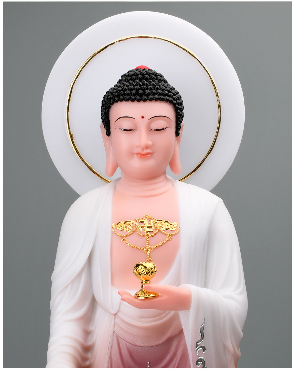 合成汉白玉佛像家用19寸西方三圣佛像神像观音像阿弥陀佛摆件古彩