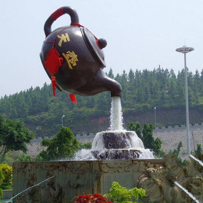 铸铜天壶雕塑悬空流水茶壶喷泉流水铸铜雕塑广场园林景观雕塑