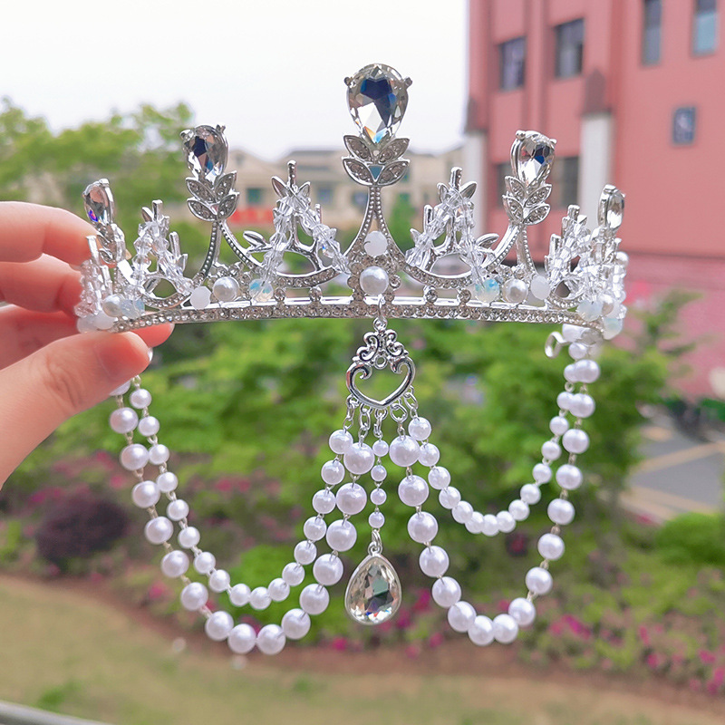 冰雪女王水晶王冠头饰洛丽风公主皇冠圣母珍珠额饰眉心坠旅拍发饰