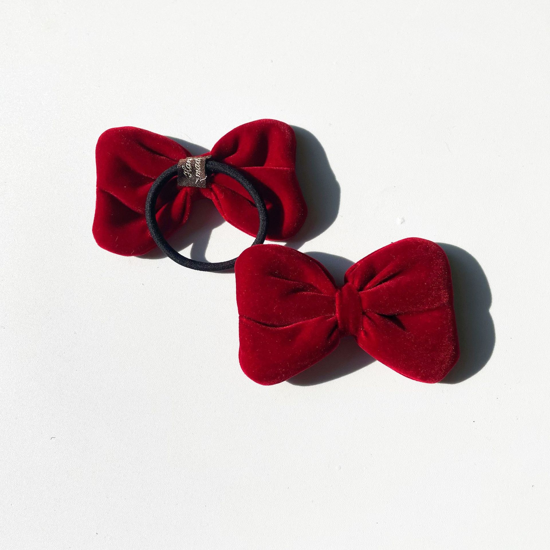 新年红甜美酒红丝绒蝴蝶结 发夹女童发饰批发发卡女韩版边夹头饰