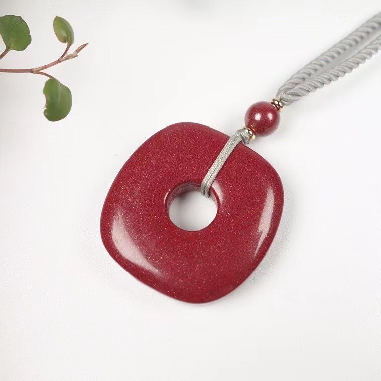 供应紫金朱砂天圆地方平安扣 辰砂玉琮款牌子挂件吊坠 礼品带证书