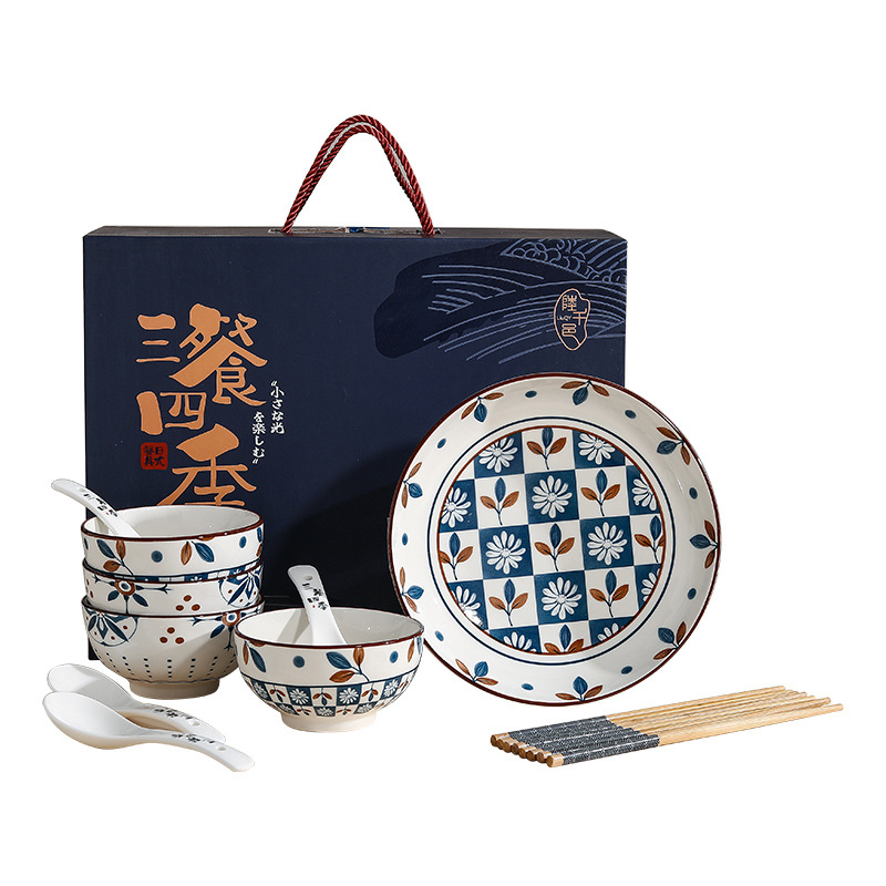 Three Meals Four Seasons Ceramic Dishware Set Creative Gift Opening Ceremony Gift Japanese Bowl and Chopsticks Set Bowl Set