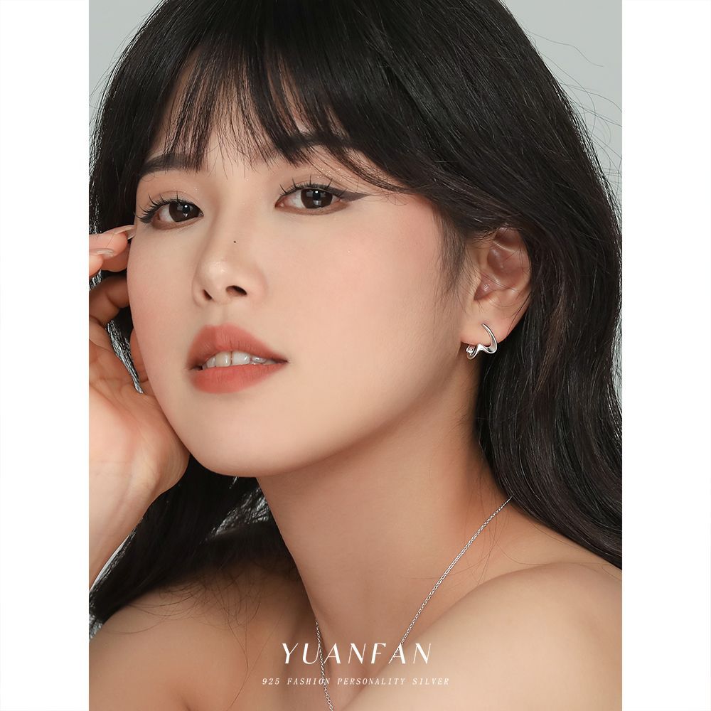 远梵s925纯银不规则简约冷淡风耳钉女个性高级感金属几何爱心耳环