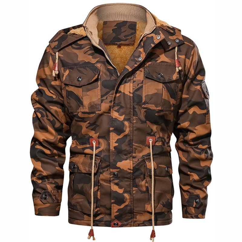 外贸新款男士户外运动迷彩服加绒亚马逊外套多多批发青年作战风衣