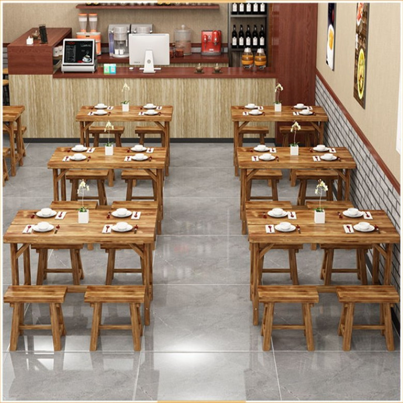 饭店专用桌椅实木碳化餐桌小餐馆商用复古木纹家庭长方形饭店专用