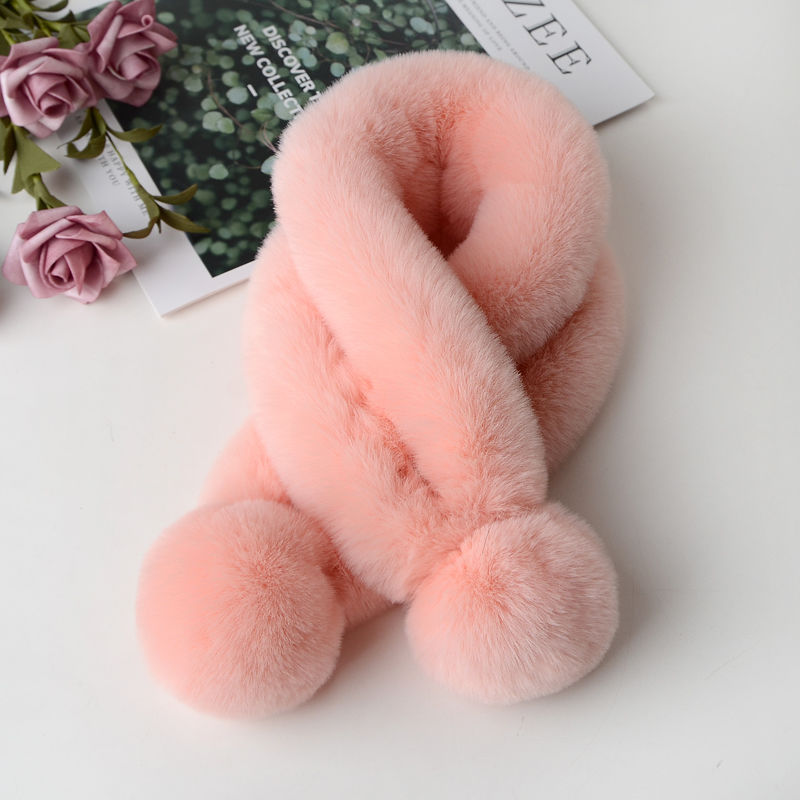 毛绒纯色围脖冬季时尚围巾仿獭兔毛加厚围脖保暖兔毛围巾女批发