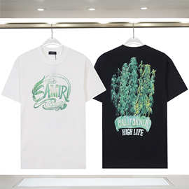 长期有Amiriamiri夏季短袖小众潮牌AMIRI前后字母logo白墨印花短