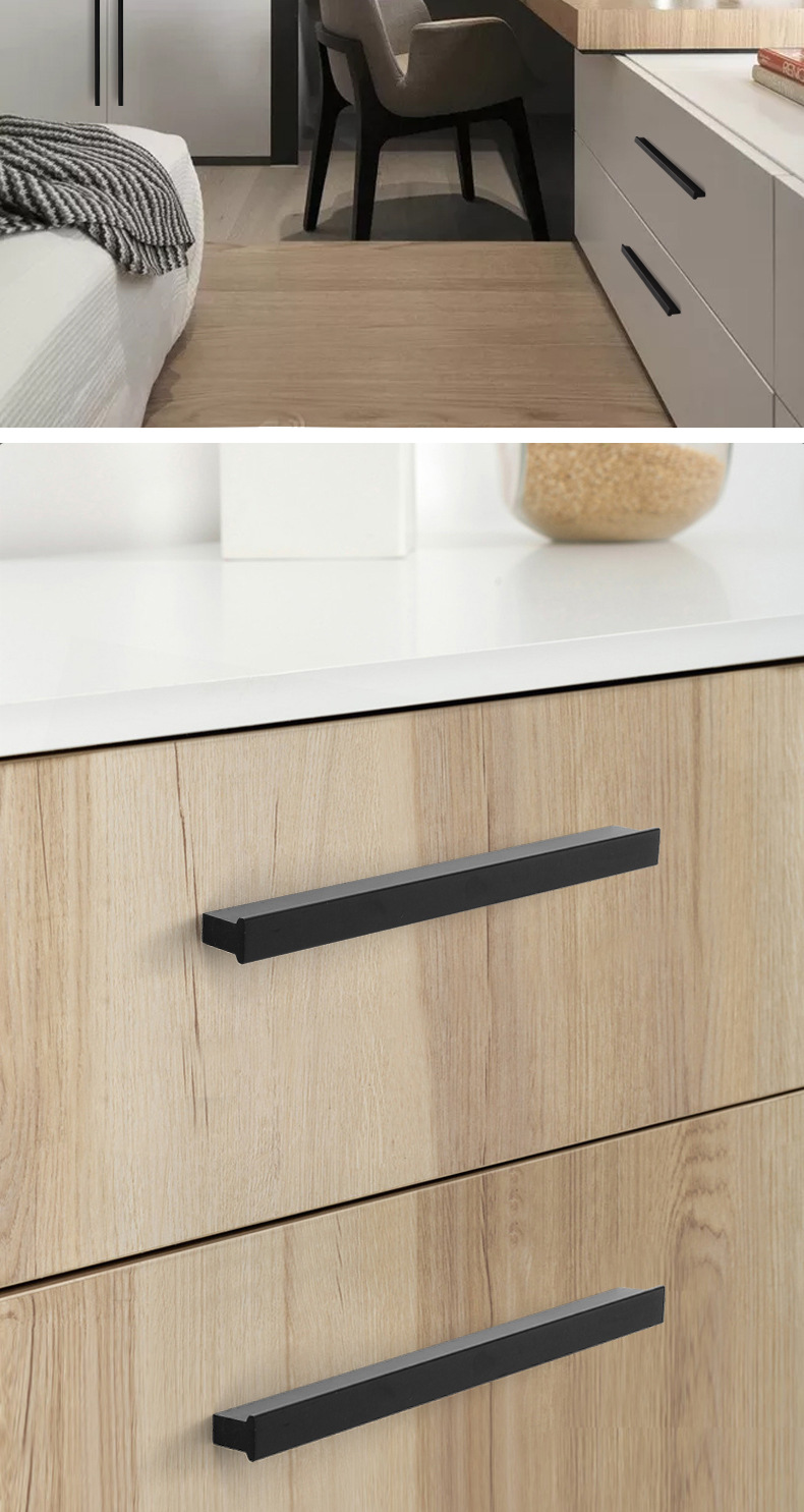 t型铝型材氧化实心1米加长把手美式金色黑色衣柜橱柜五金拉手