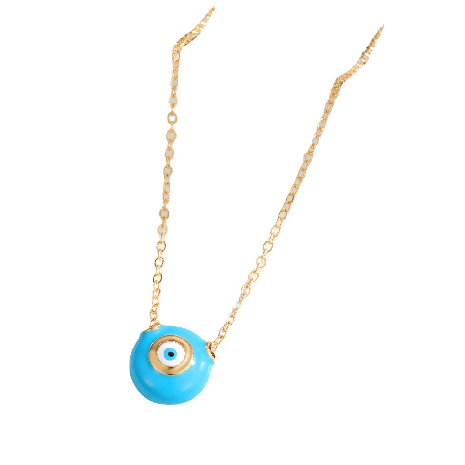 Cross-Border Turkish Devil's Eye Alloy Drop Oil Necklace Pendant Magic Color Vintage Gold Plated Twin Niche Clavicle Chain