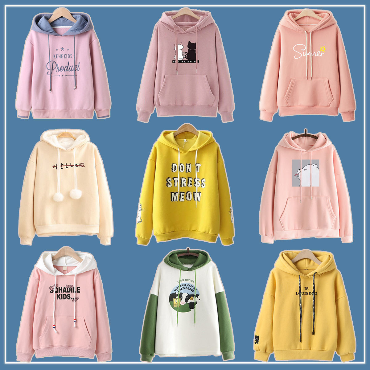 女童冬款卫衣加绒加厚保暖连帽宽松百搭可爱上衣外套中大童学生装