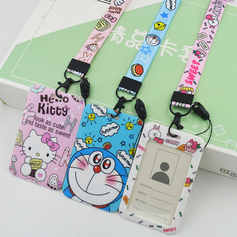 卡通学生卡套印花校卡胸卡牌挂绳推拉工作证公交卡透明可爱工牌