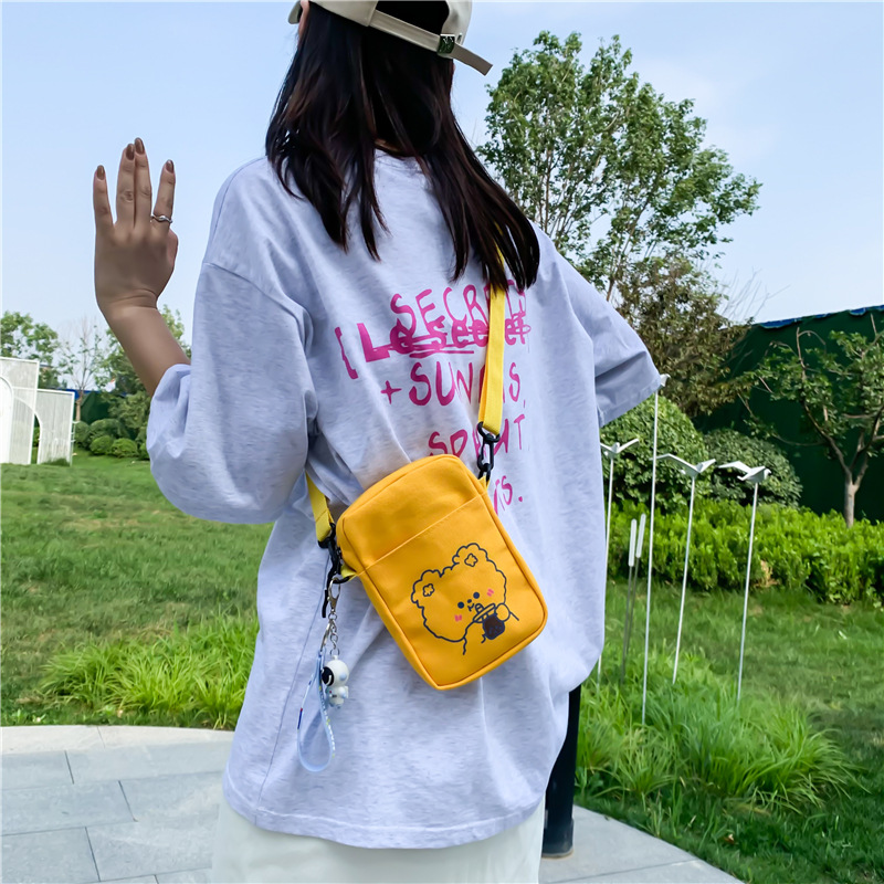 Summer Canvas Bag Women's Korean-Style Ins Sweet Phone Bag 2021 New Simple Crossbody Girl's Small Bag