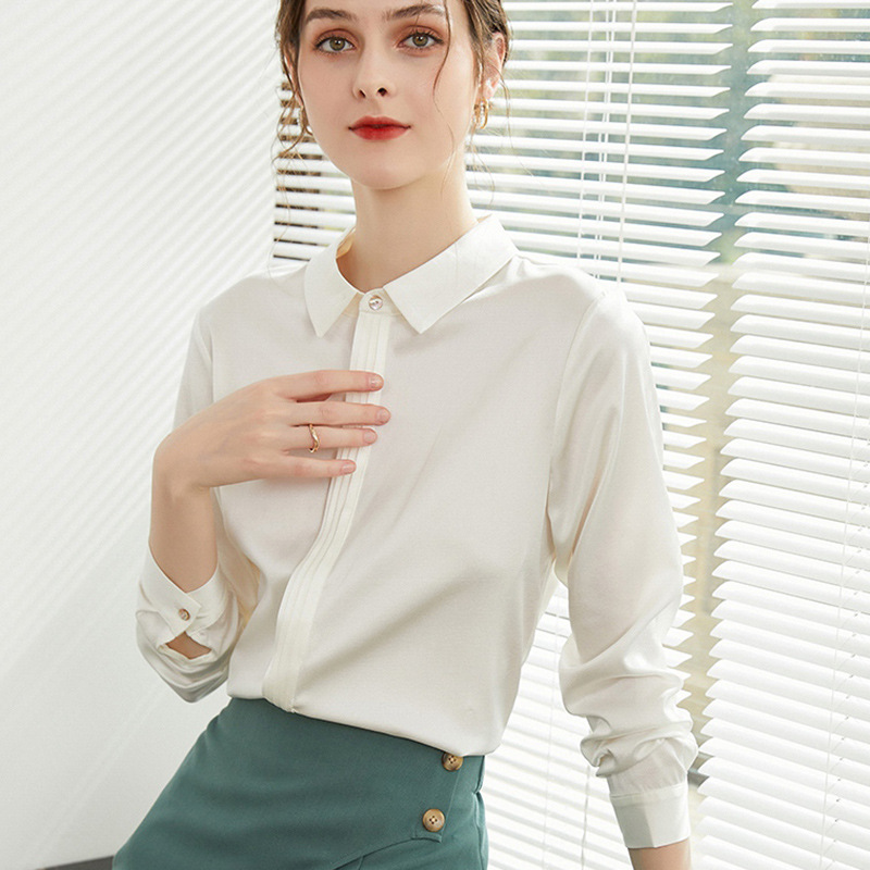 春装新款黑色缎面衬衫女气质通勤职业衬衣正装设计感小众长袖上衣