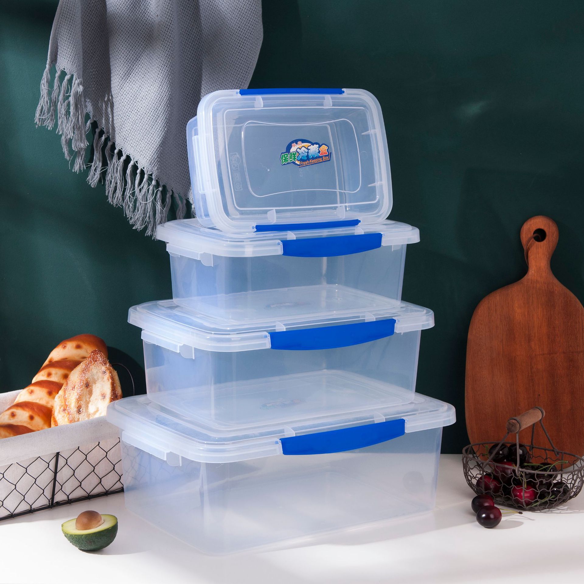 pp材质塑料保鲜盒带扣冰箱食品级塑料密封透明盒商用厨房收纳盒子
