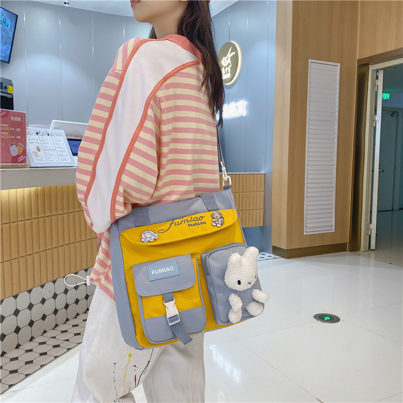 2021 New Korean Style Ins Japanese Style Artistic Fresh Student Cram School Bag Student Large Capacity Contrast Color Messenger Bag