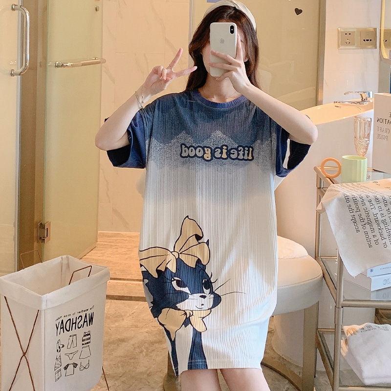 Women's Nightdress 2023 New Summer Thin Korean Cartoon Cute and Breathable Night Dress Home Wear Summer Pregnant Women