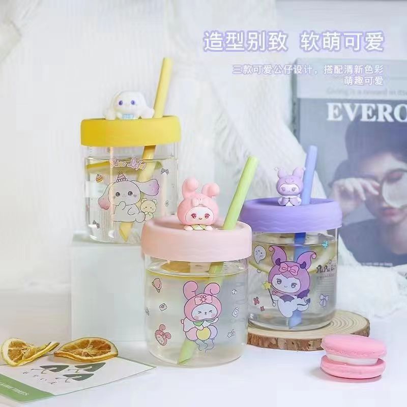 Ws Sanrio Cartoon Straw Cup Heat Resistant Glass Good-looking Cute Summer Water Glass Student Coffee Cup
