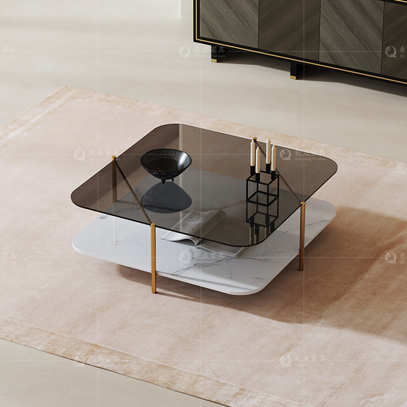 定制钢化玻璃茶几新款简约方形小户型家用客厅会客茶几轻奢设计师